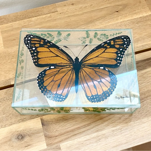 Rare! Vintage Monarch Butterfly Glass Trinket Jewelry Box Amy Brenton Danacco - Picture 2 of 7